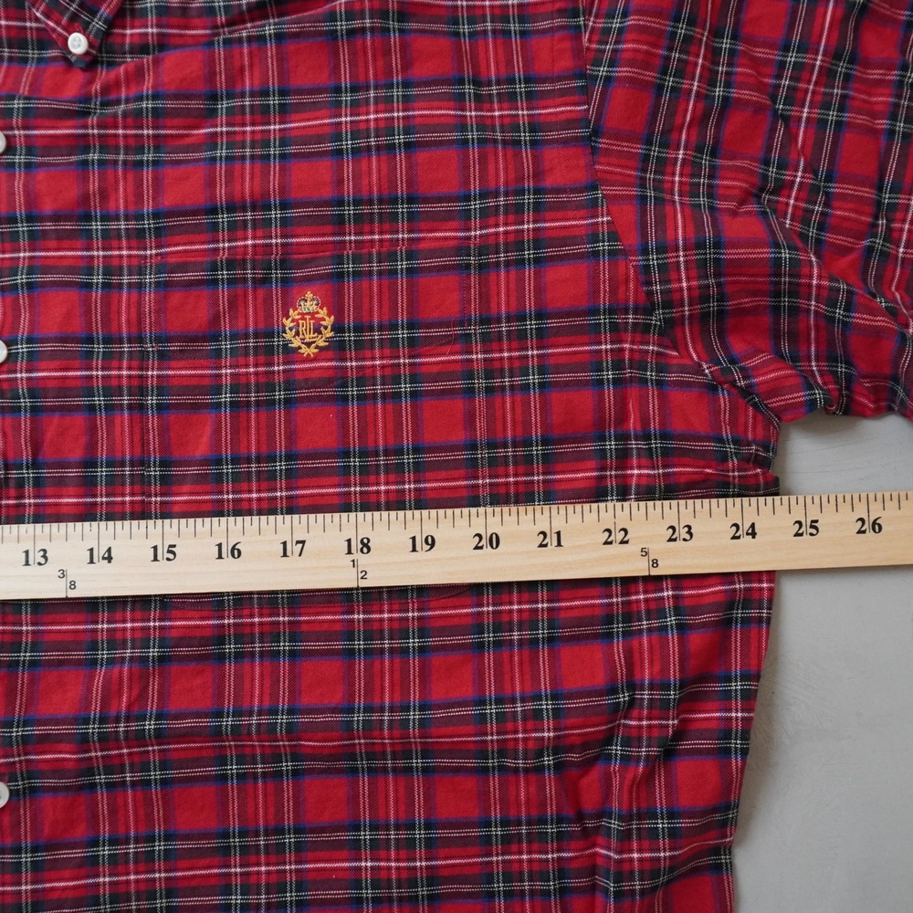 Vintage Lauren Ralph Lauren Plaid Shirt Medium Mens Red Crest Logo Button Down - Picture 7 of 7